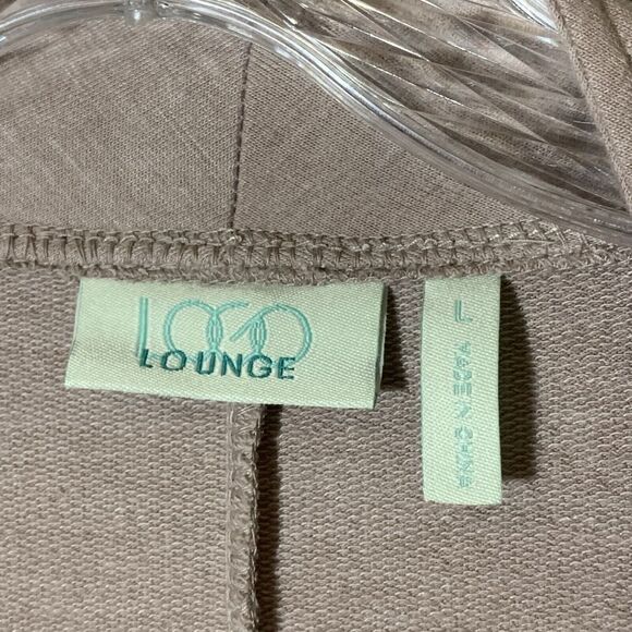 LOGO by Lori Goldstein Open Front Cardigan Large Beige Camel Suede Feel Hem - Picture 2 of 9